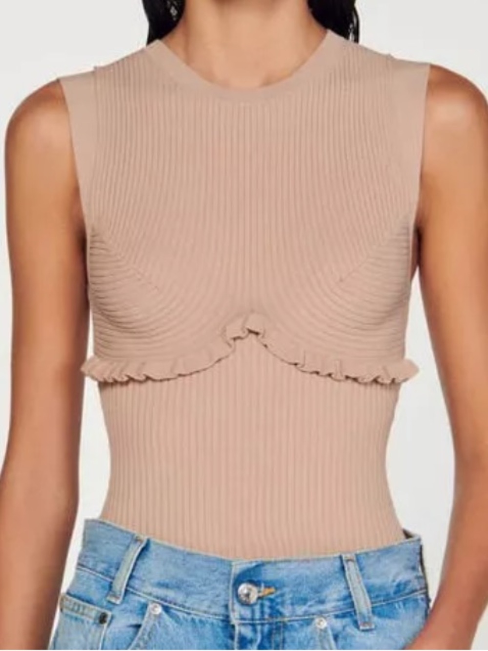 NWOT $220 Sandro Beige Ribbed Bodysuit size 0 - Picture 7 of 15